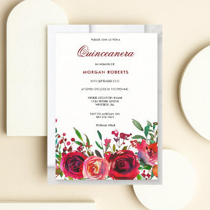 Ruby Red Rose Quinceanera Invitation