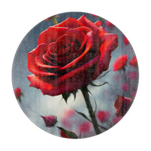 Ruby Red Rose Stem And Buds, Cutting Board