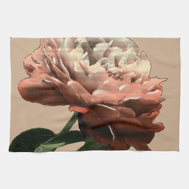 Ruby Red Rose with White Accents Kitchen Towel (Horizontal)