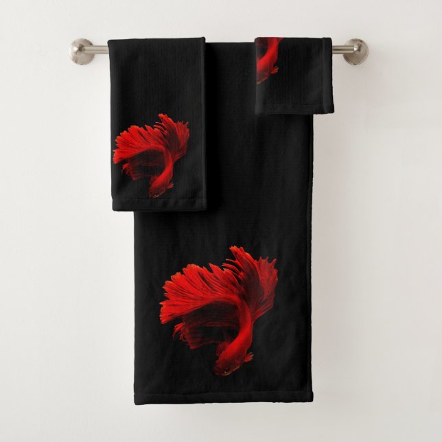Ruby Red Siamese Fighting Fish Bath Towel Set (Insitu)