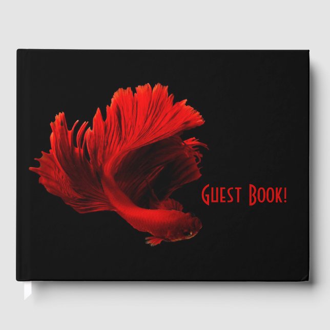 Ruby Red Siamese Fighting Fish Custom Text Guest Book (Front)