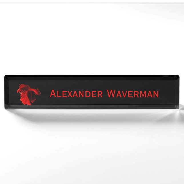 Ruby Red Siamese Fighting Fish Nameplate (Front)