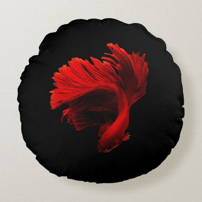 Ruby Red Siamese Fighting Fish Round Pillow (Front)
