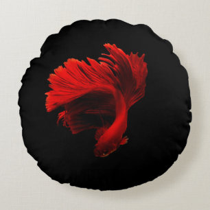Ruby Red Siamese Fighting Fish Round Pillow