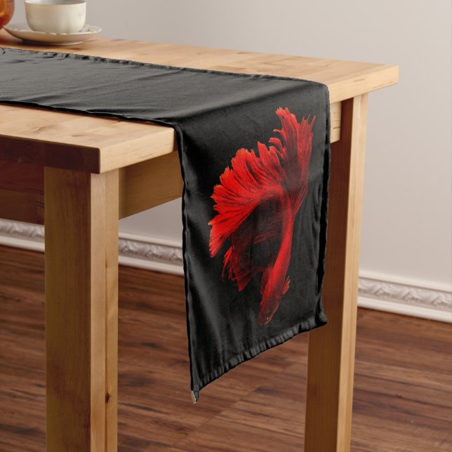 Ruby Red Siamese Fighting Fish Short Table Runner (In Situ)