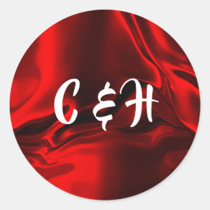 Ruby Red Silky Satin Personalized Initials Classic Round Sticker