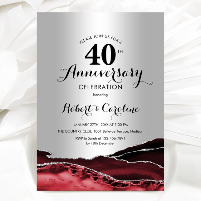 Ruby Red Silver 40th Anniversary Invitation (Creator Uploaded)