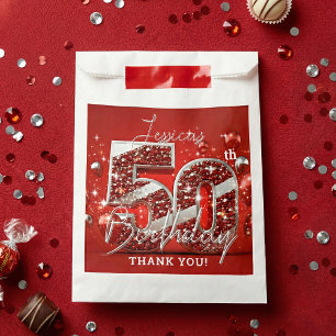 Ruby Red Silver Glitter Balloons 50th Birthday Favour Bag
