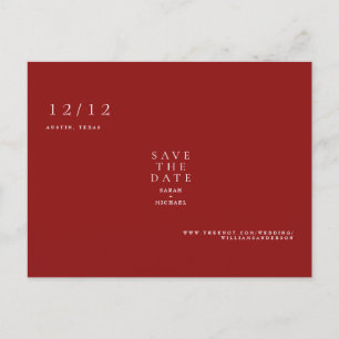Ruby Red Simple Text Only Wedding Save the Date Postcard