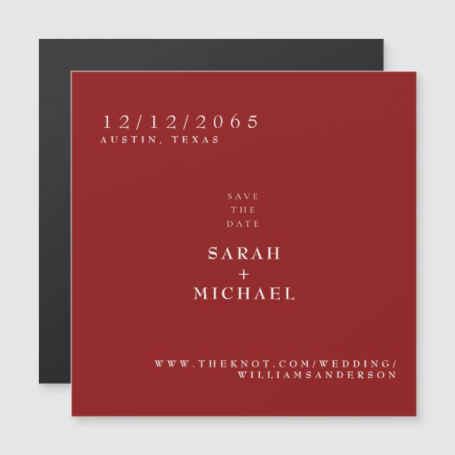 Ruby Red Simple Wedding Magnet Save the Date (Devant / Derrière)