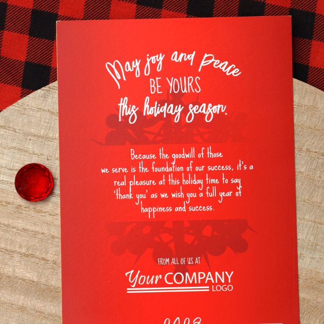 Ruby Red Snowflake Company Christmas Card (Modern Red White Logo, Company Holiday greeting Cards for Red Business Logo )