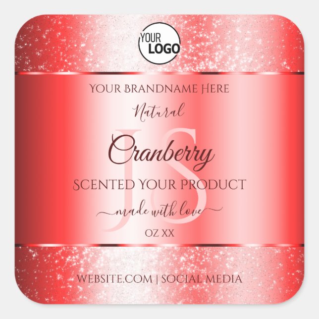 Ruby Red Soft Glitter Product Labels Monogram Logo (Front)