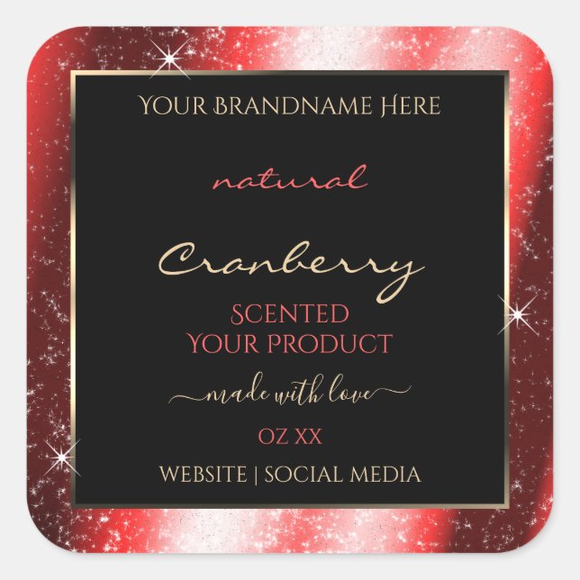 Ruby Red Sparkle Glitter Frame Product Label (Front)