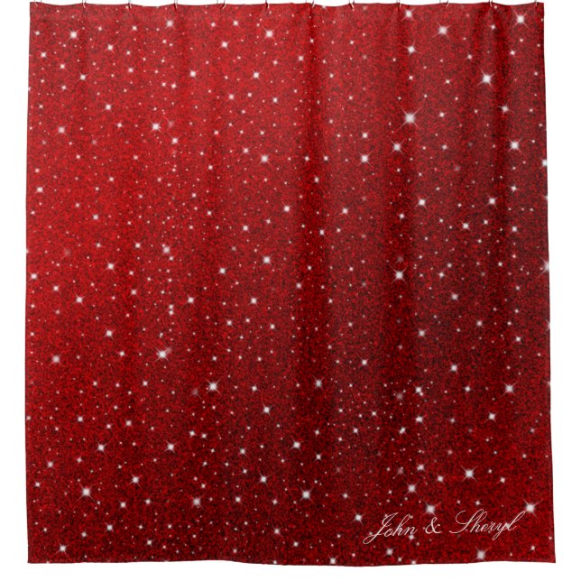 Ruby Red Sparkle & Stars Glam Douche rideau (Devant)