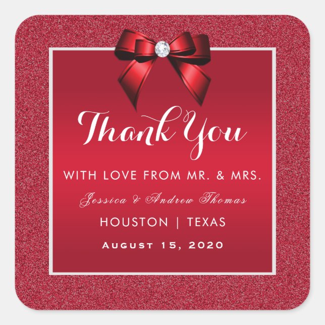 Ruby Red & Stylish Gem Wedding  Square Sticker (Front)