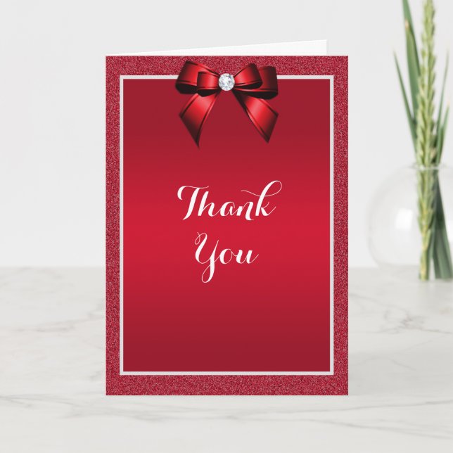 Ruby Red & Stylish Gem Wedding Thank You Card (Front)