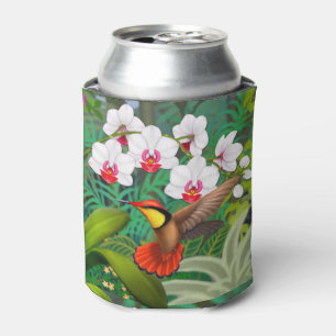 Ruby Red Tropical Hummingbird Can Cooler