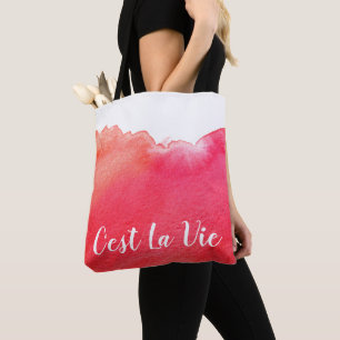 Ruby red watercolor C'est La Vie French quote chic Tote Bag