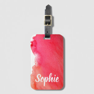 Ruby red watercolor personalised travel arty luggage tag
