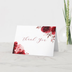 Ruby Red Wine Luxe Radiant Floral Wedding  Thank You Card