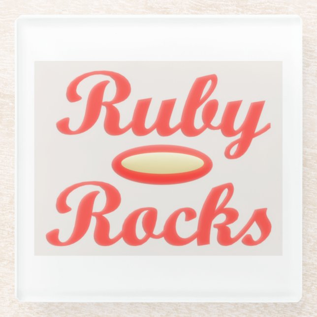 Ruby Rocks design red and mellow cream Glass Coaster (Front)