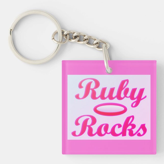 Ruby Rocks design SWEET PINK Keychain (Front)