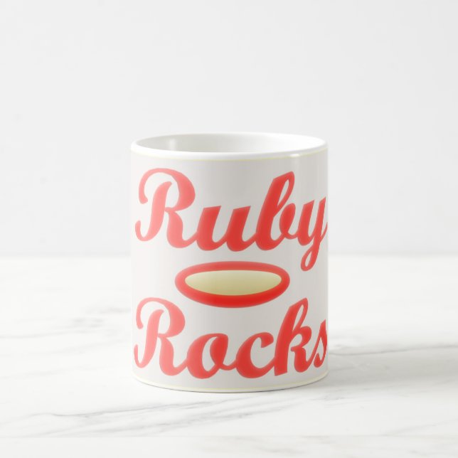 RUBY ROCKS RED AND CREAM COFFEE MUG (Center)
