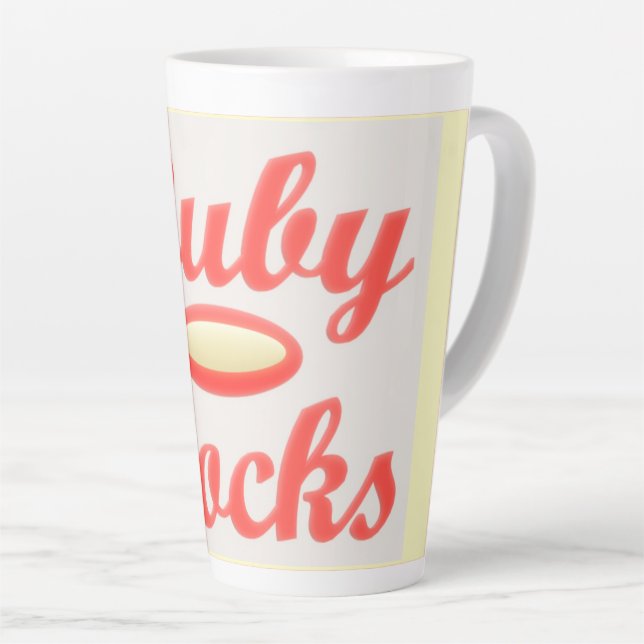 RUBY ROCKS RED AND CREAM COFFEE MUG LARGE TALL (Right Angle)