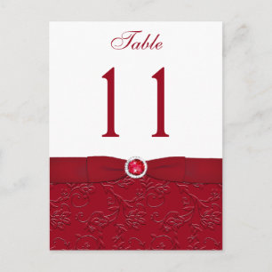 Ruby Rouge et blanc Floral Numéro de table Carte p