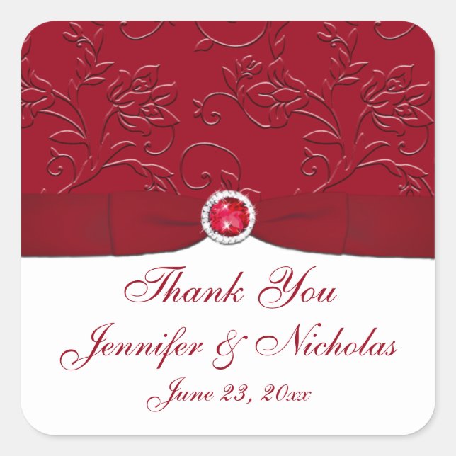 Ruby Rouge et blanc Floral Wedding Favor Sticker (Devant)