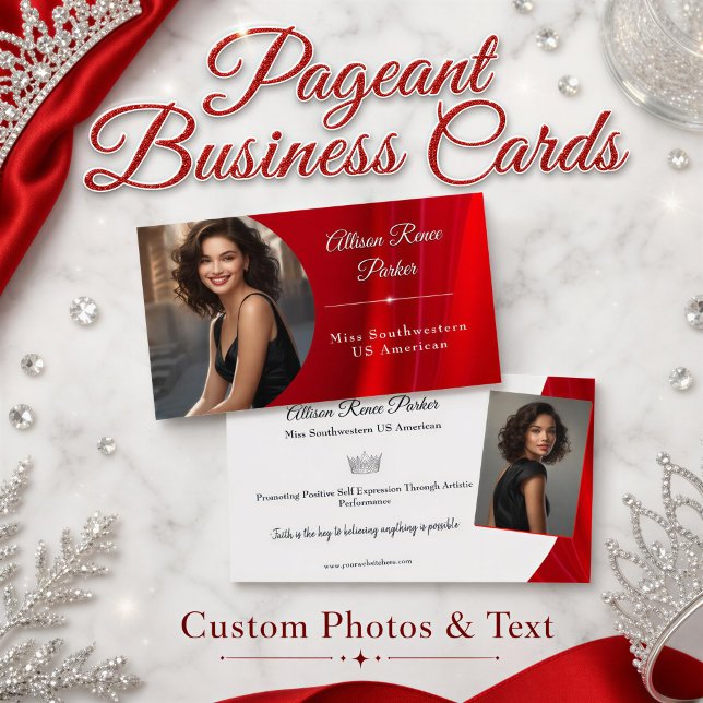 Ruby Shine Pageant Business Card (Create a regal red photo business card to promote your pageant platform or title, custom photo, text)