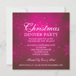 Ruby Snowflakes Christmas Dinner Party Invitation