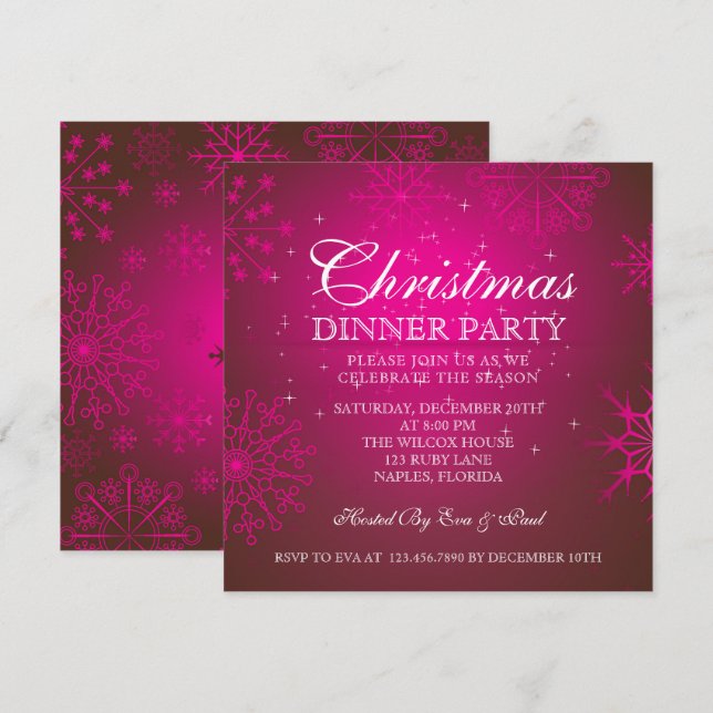 Ruby Snowflakes Dîner de Noël Invitation (Devant / Derrière)