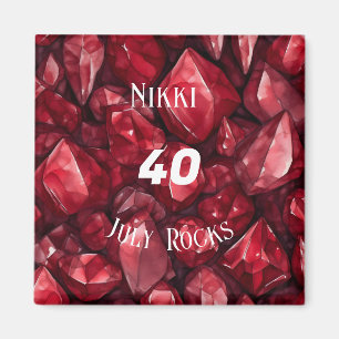 Ruby-Themed July Birthday Anniversary Custom Name Magnet