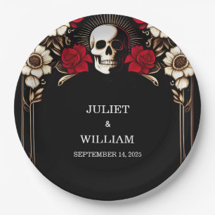 Ruby Thick Claret White Heart Red Black Wedding Paper Plate