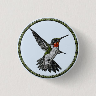 Ruby Throated Hummingbird 1 Inch Round Button