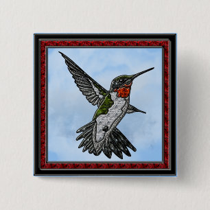 Ruby Throated Hummingbird 2 Inch Square Button