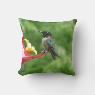 Ruby-Throated Hummingbird Bird Photography Throw Pillow