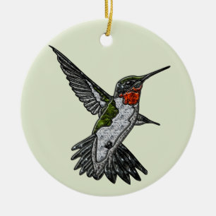Ruby Throated Hummingbird Ceramic Ornament