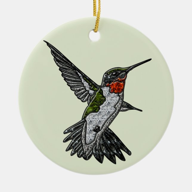 Ruby Throated Hummingbird Ceramic Ornament (Front)