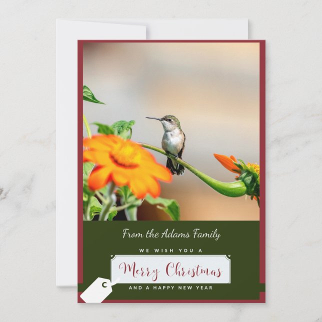 Ruby-throated hummingbird Christmas Card (Front)