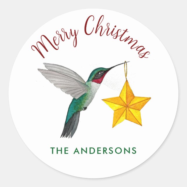 Ruby-throated Hummingbird Christmas Classic Round Sticker (Front)