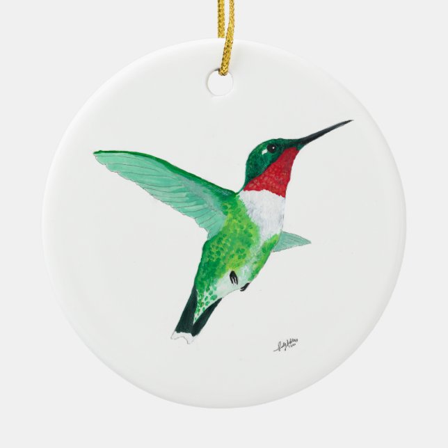 Ruby throated Hummingbird Christmas Ornament (Front)
