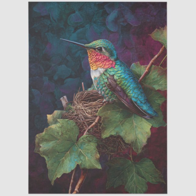 Ruby Throated Hummingbird Decoupage Tissue Paper (Front)