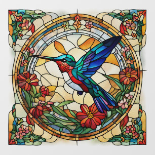 Ruby Throated Hummingbird Faux Stained Glass Window Cling