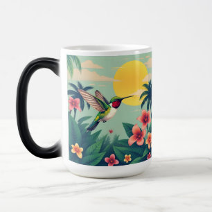 Ruby-Throated Hummingbird Floral Illustration Magic Mug