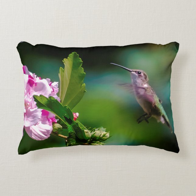 Ruby-throated Hummingbird - Original Photograph Accent Pillow (Front)