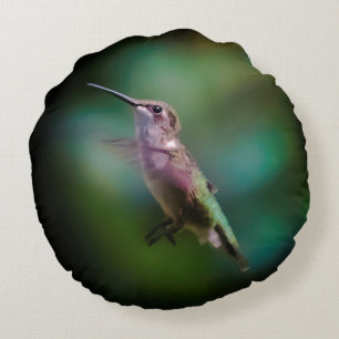 Ruby-throated Hummingbird - Original Photograph Round Pillow
