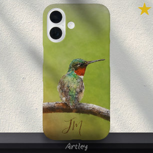 Ruby-Throated Hummingbird Painting Custom Name  iPhone 16 Case
