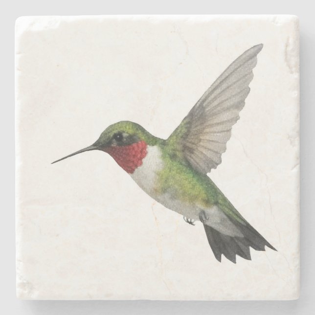 Ruby Throated Hummingbird Painting Stone Coaster (Front)
